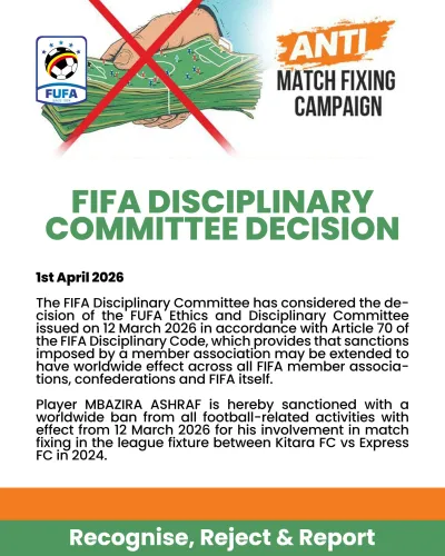 FIFA Imposes Worldwide Ban on Mbazira Ashraf Over 2024 Match-Fixing