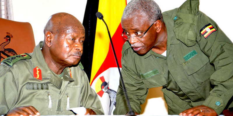 President Museveni (seated left) and former PM Mbabazi while at Kyankwanzi a few years ago