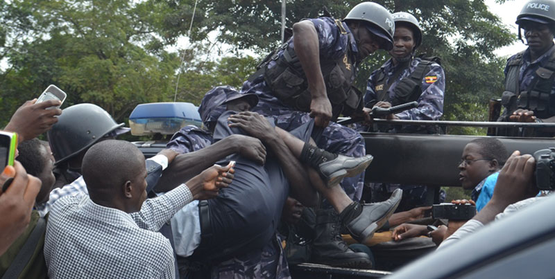 Police arrest Besigye's youth in Kampala recently, its alleged their trucks use dirty water