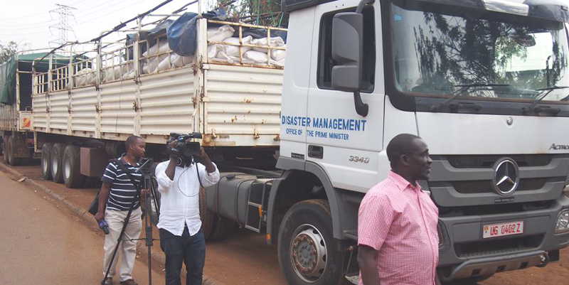 One of the trailers before leaving for Karamoja to deliver emergency food aid in response to the prolonged drought that has caused serious food shortage