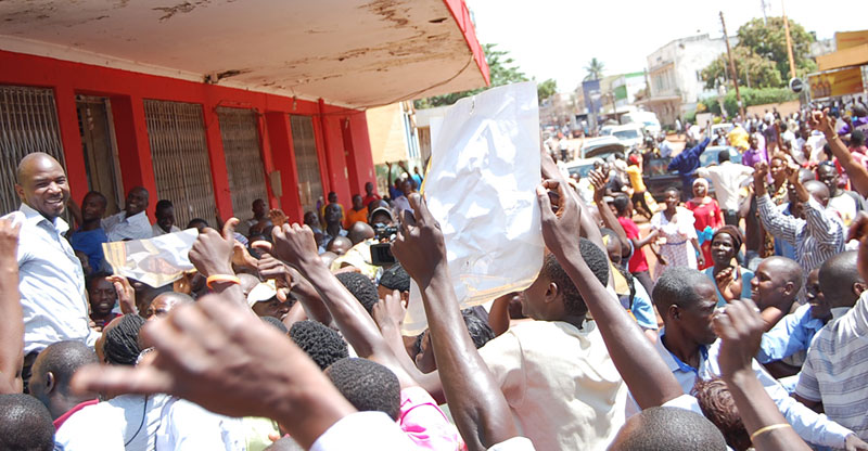 Lufafa, winner for Butembe County, being hoisted by his supporters after his win