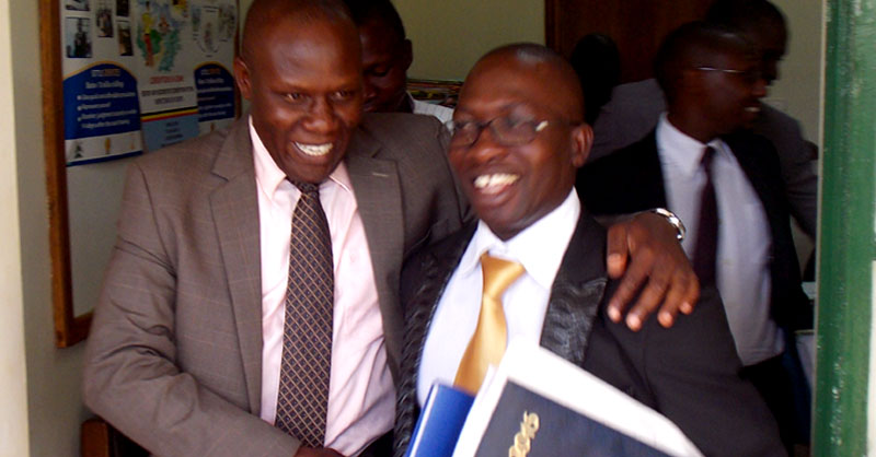 Nakifuma county MP Kafeero-Ssekitoleto with his Lawyer Ambrose Tebyasa at Jinja court