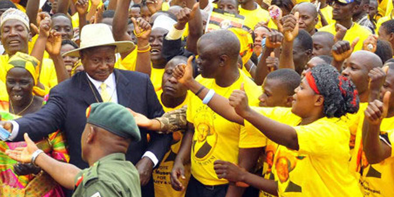 President Yoweri Museveni with his NRM supporters