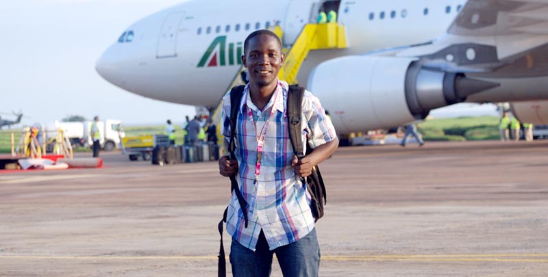 Buule Gabriel the author at Entebbe Airport after the arrival of the Pope