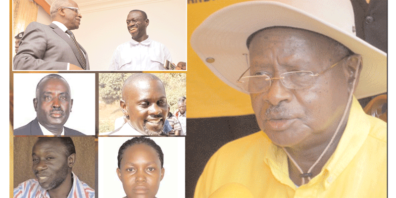 Presidential candidates Amama Mbabazi, Kizza Besigye, Benon Biraro, Abed Bwanika, Joseph Mabirizi, Maureen Kyalya and incumbent Yoweri Museveni