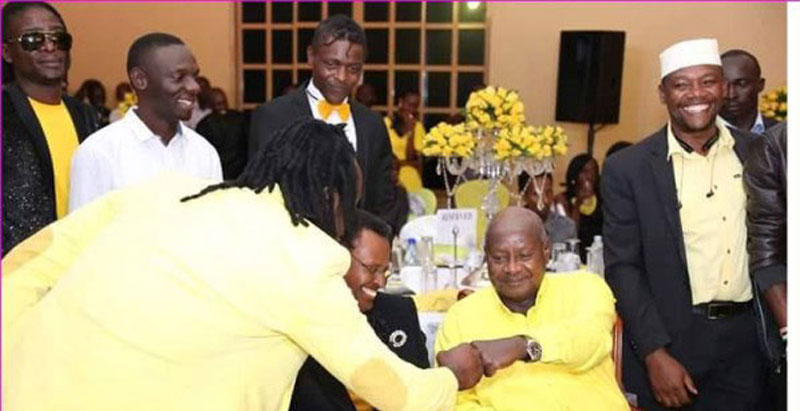 Some of the Tubonge musicians with president Museveni