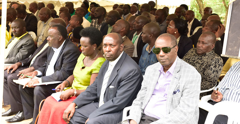 Some of the dairy farmers and processors listening to President Museveni during a meeting in Rwakitura this week