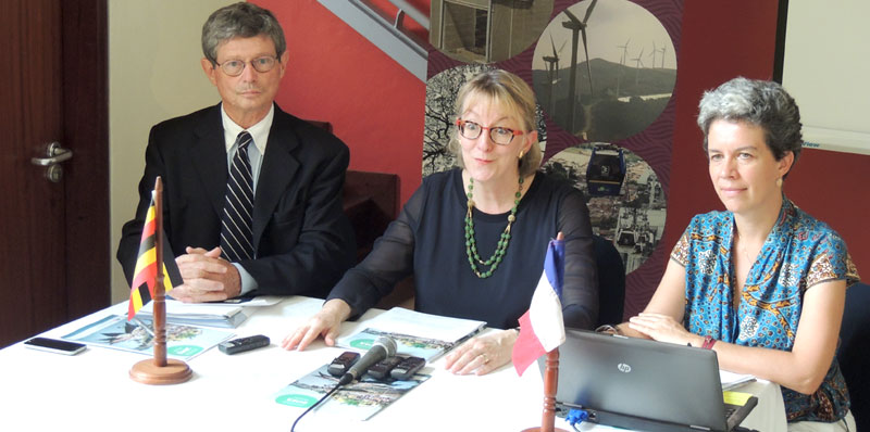 (L-R) AFD Director Yves Boudot, French envoy to Uganda H.E Sophie makame (M) country representative AFD Virginie Leroy