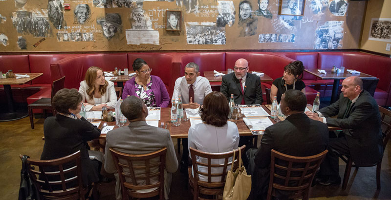 President Obama dines with former prisoners