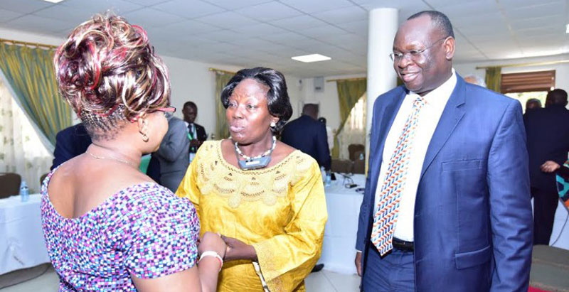 Speaker Kadaga chats with Hon. Jessica Mbali from Kenya and the Speaker South Sudan Hon. Anthony Lino Makana