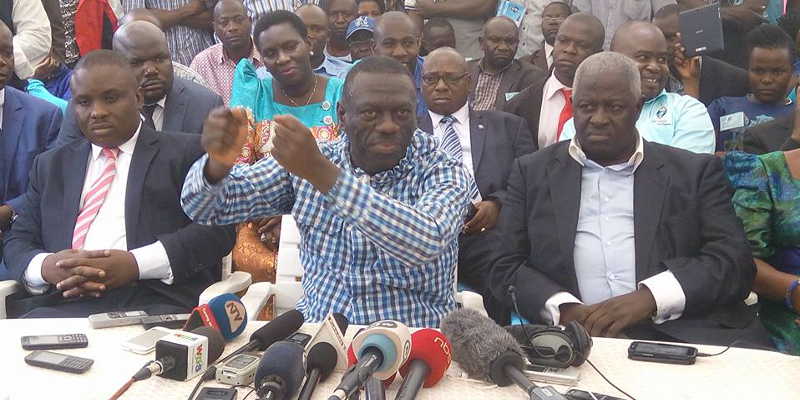 FDC leader Dr. Kizza Besigye addressed a news conference at his home in Kasangati.