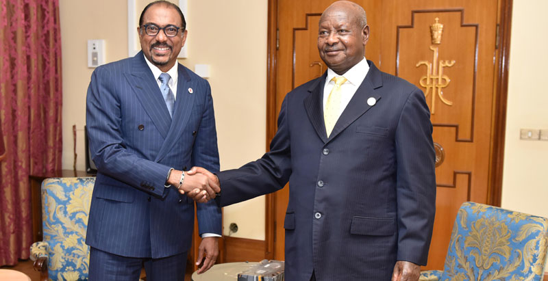President Museveni (right) met UNAIDS boss Dr. Sidibe in Addis Ababa last week
