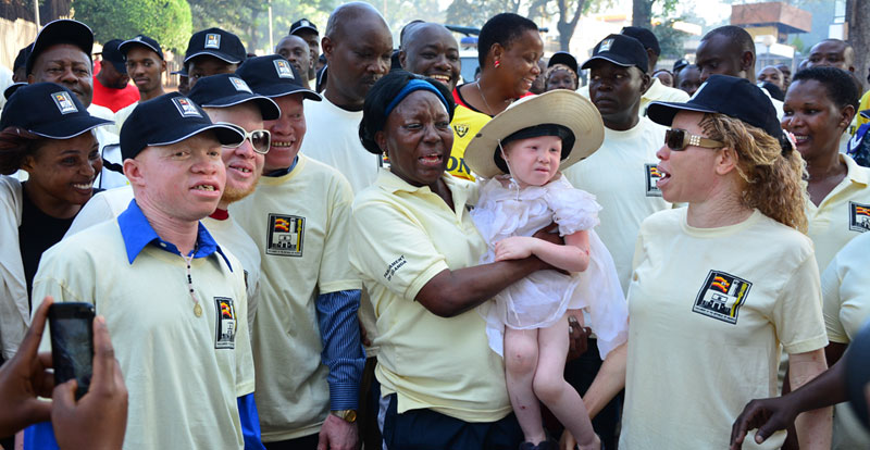Speaker of Parliament Rebecca Kadaga meeting with persons with Albinism during the Parliament week