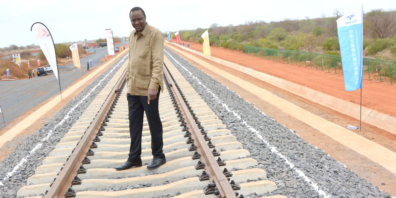 President Uhuru inspecting the progress Kenyan side of the Standard Gauge Railway