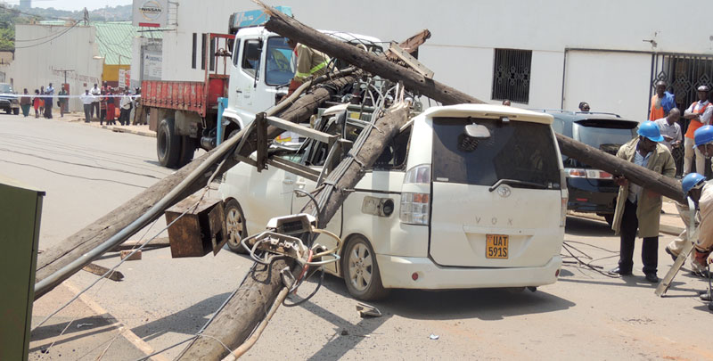 The wreck of Kiyingi's car