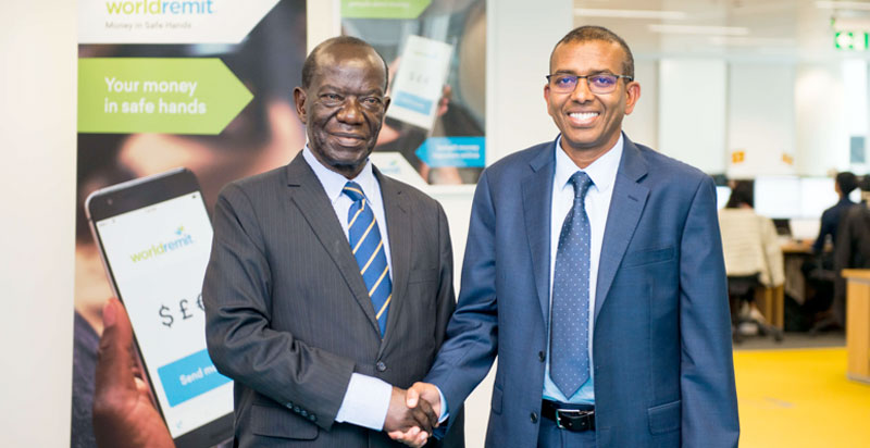 Uganda Vice President Ssekandi and WorldRemit boss Ismail Ahmed