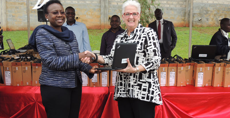 US Ambasador Deborah Malac after handing ove the motorcycles to Minister of Health Ruth Aceng