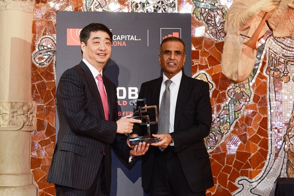 Ken Hu, Rotating and Acting CEO of Huawei, accepting GSMA Award for Outs…