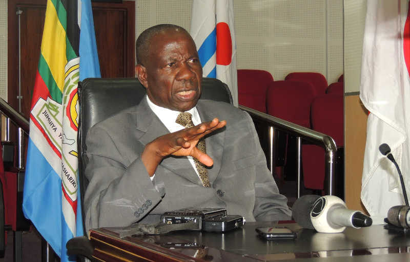 Finance Minister Matia Kasaija addressing journalists at his Ministry on Thursday