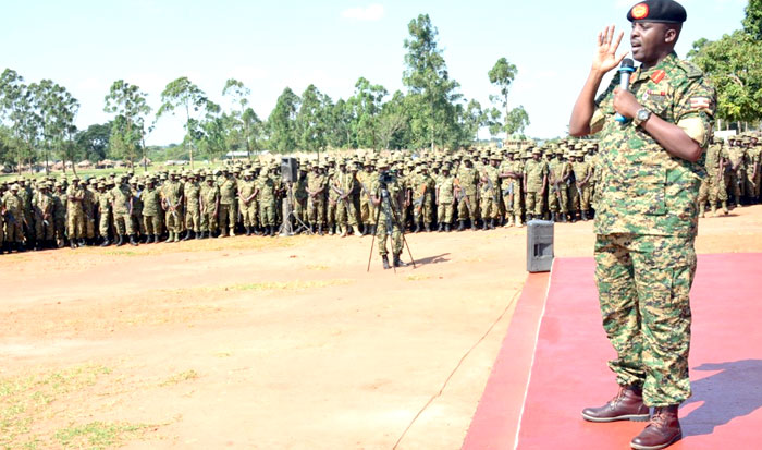 CDF General David Muhooziaddressing the Battalion Group XXV (BGXXV) and United Nations Guard Unit (UNGUV