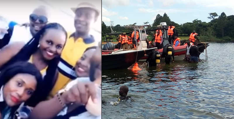 Police trying to retrieve bodies of the dead. Only 40 people were rescue from the boat that was carrying more than 100 people. Inset are happy revelers just before they met their death