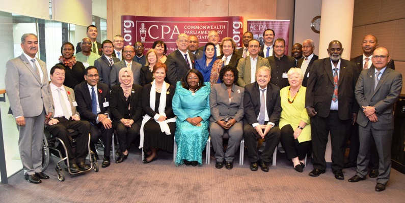 The Speaker of Parliament, Rebecca Kadaga, (fifth from right) with members of the Commonwealth Parliamentary Association (CPA) Executive Committee, meeting in London, UK.