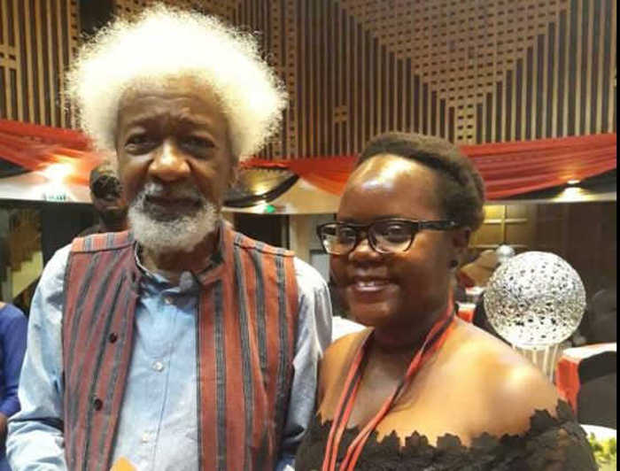 Harriet Anena received the Wole Soyinka Literature Award from the man himself