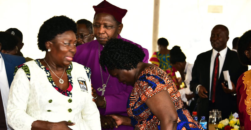(L-R) Speaker Kadaga, Archibishop Ntagali and leader of Opposition Betty Aol Ocan at the launch of the Parliament Week 