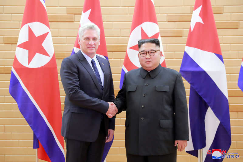 Supreme Leader Kim Jong Un has talks with President Miguel Mario Diaz-Canel Bermudez, president of the Council of State and president of the Council of Ministers of the Republic of Cuba. November, Juche 107 (2018)