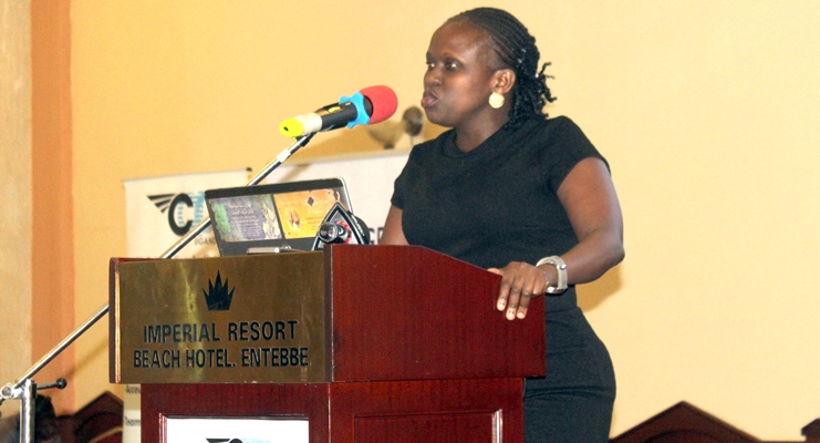 Florence Nakyeyune speakiing to CAA service providers