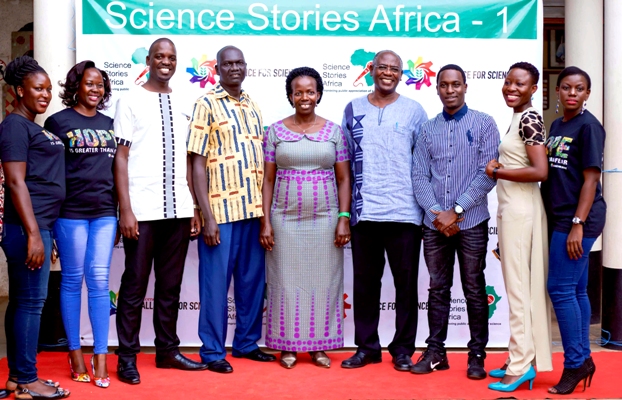 L-R Eng. Allan Muhumuza, Eng. Alphonse Candia, Dr Priva Namanya, Prof. Wilberforce Tushemereirwe and Patricia Nanteza at the inaugural Science Stories Africa