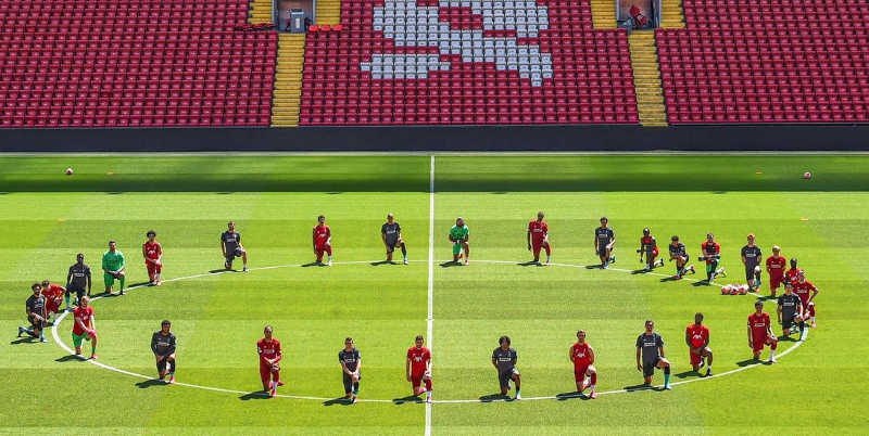 Players for the English club Liverpool FC who are also table leaders took a knee to show solidarity with Black Lives Matter