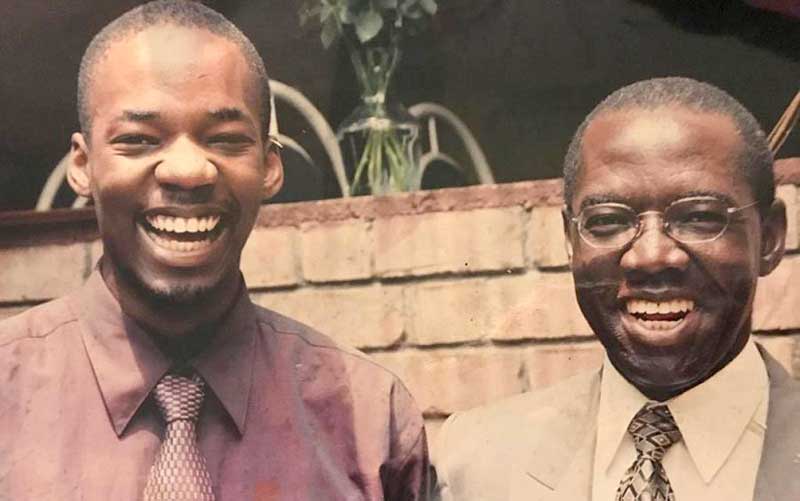 Oscar Industries boss Mohan Kiwanuka (right) with his son Ssebuliba back in the day when Dad and Son were going on well. Now, due to the legal battle and the long illness, they are distant relatives
