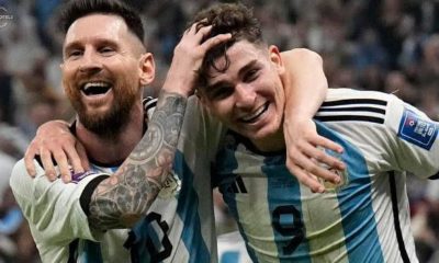 Lionel Messi (left) with compatriot Alvarez helped Argentina reach the finals of the 2022 Qatar World Cup.