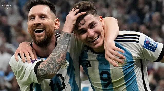 Lionel Messi (left) with compatriot Alvarez helped Argentina reach the finals of the 2022 Qatar World Cup.