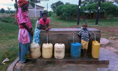 Residents of Namakye, Bulusambu Parish In Mbale district get clean drinking water from groundwater sources courtesy of selfless work by the Wanda family