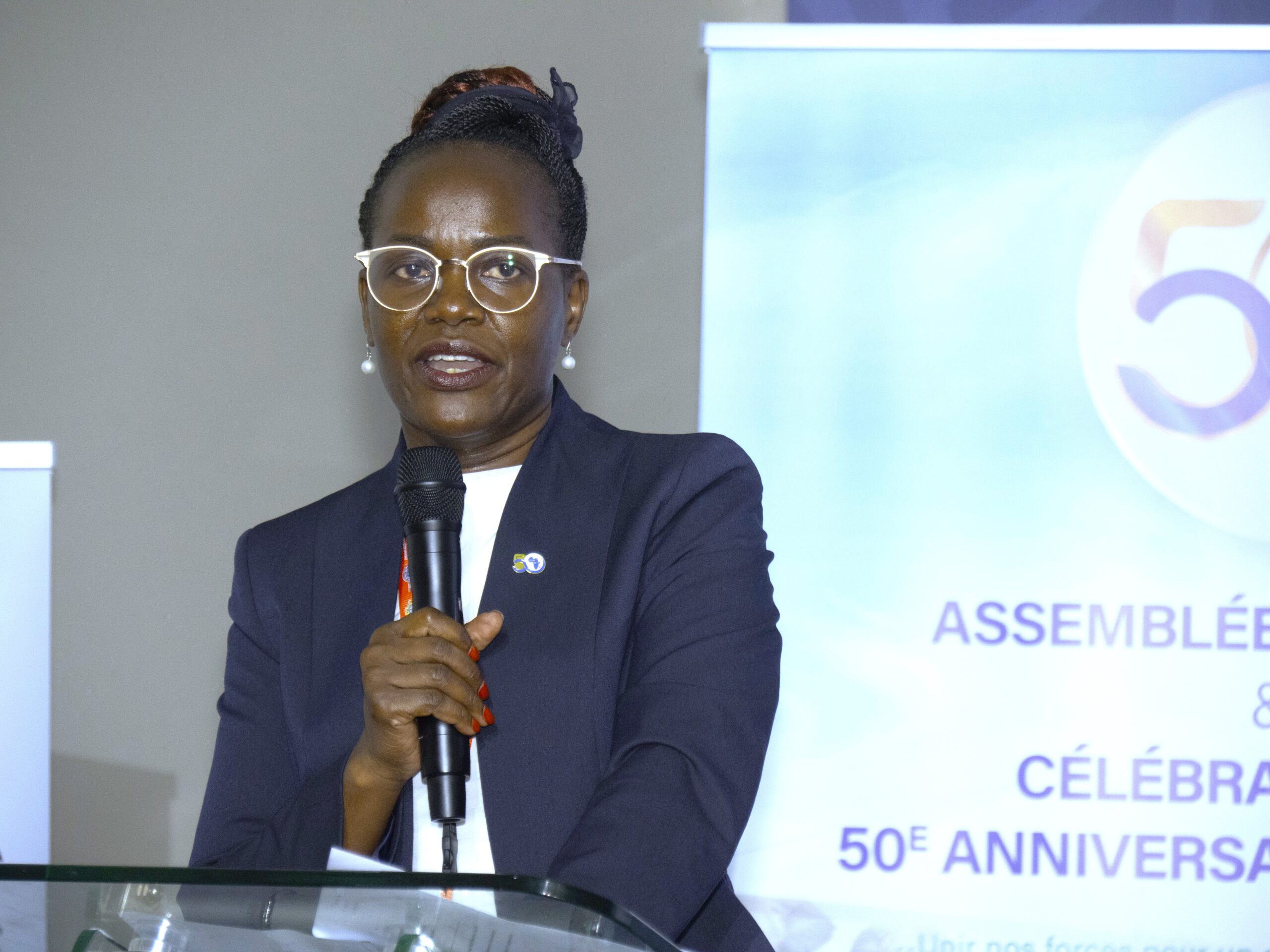 Newly appointed AADFI Chairperson, Dr. Patricia Ojangole speaks during the 51st Ordinary General Assembly of AADFI, at the Sofitel Hotel Ivoire in Abidjan, Côte d’Ivoire.