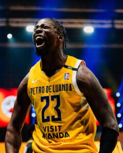 Petro de Luanda’s Samkelo Cele (South Africa) celebrates Petro’s win against US Monastir during BAL Playoffs at SunBet Arena in Pretoria, South Africa on June 9, 2025 (Photo by Armand Lenoir, BAL/Getty Images)
