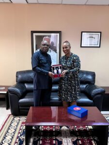 South African High Commission Chargé d’Affaires Solly Sebola (left, in black) with Wangechi Gitahi, Head of Marketing for Nile Breweries.