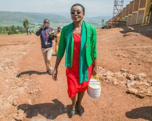 Victoire Ingabire walks outside the Nyarugenge prison after being released on 15 September 2018. Photograph: Cyril Ndegeya/AFP/Getty Image