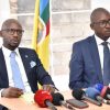 NRM Director Legal Lawyer Enoch Barata (Left) and the Chairperson of the Tribunal Lawyer John Musiime addressing the media